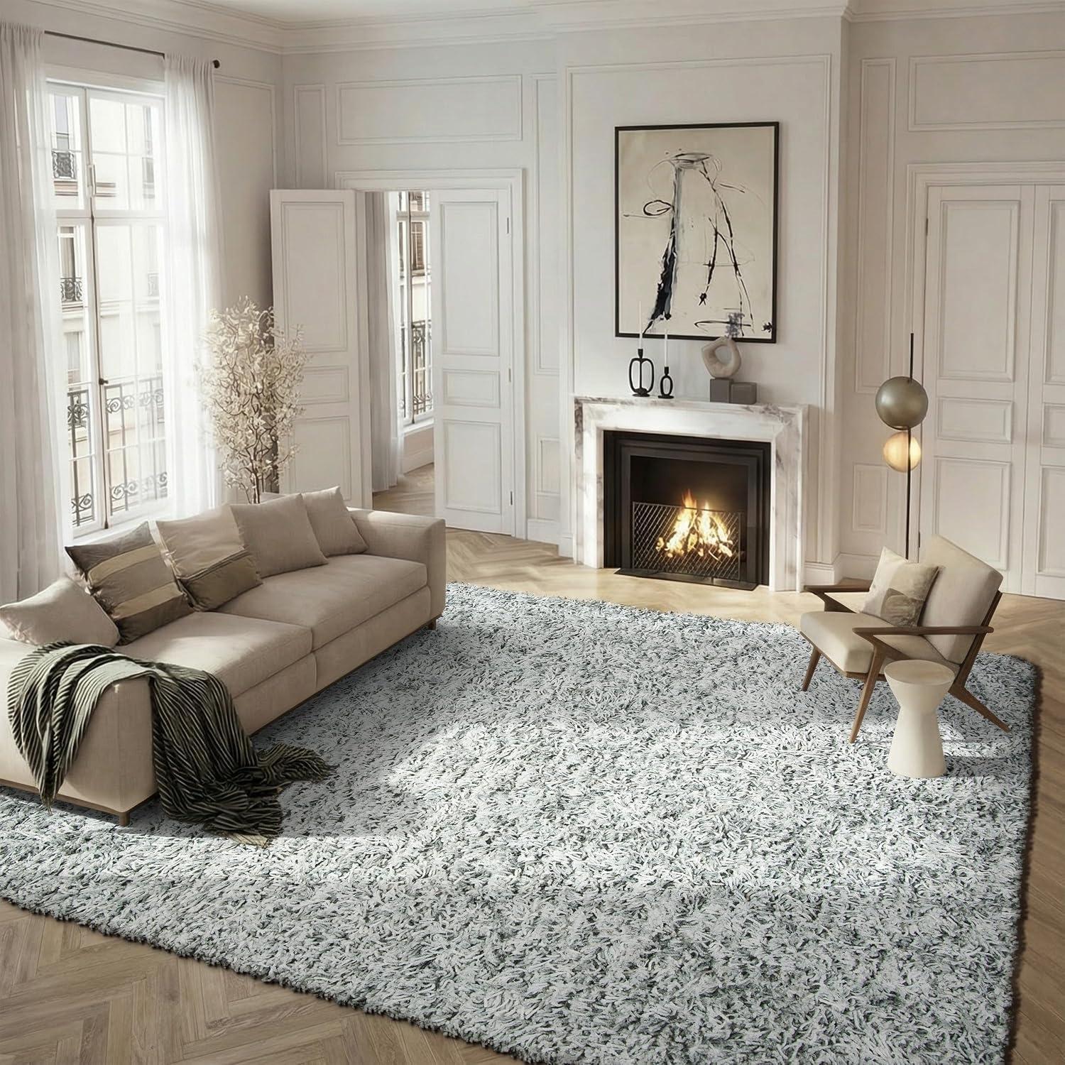 image:imageSAFAVIEH Rio Shag Collection 8 x 10 BlackIvory SG960H Handmade 1inch Thick Area RugGreyIvory
