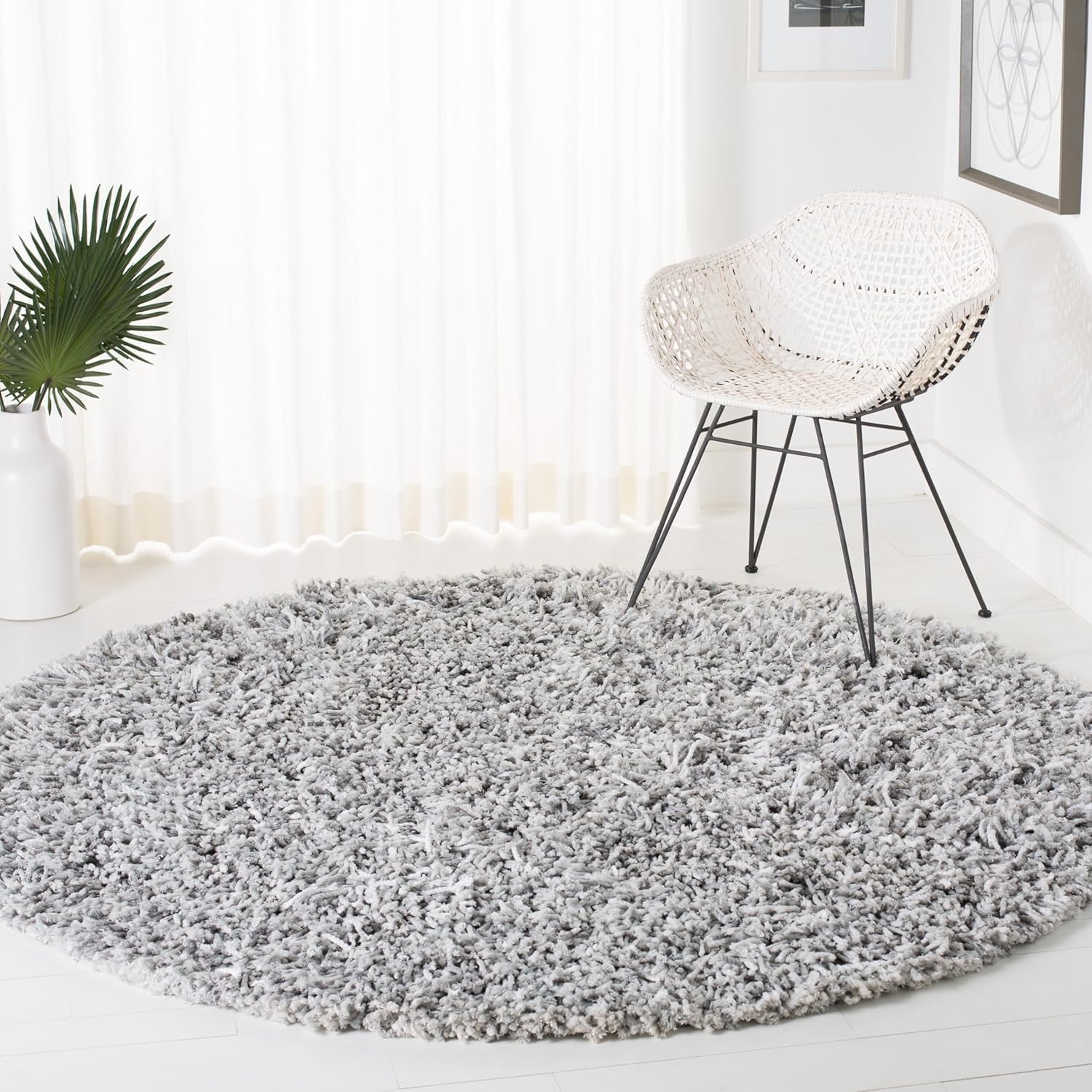 image:imageSAFAVIEH Rio Shag Collection 8 x 10 BlackIvory SG960H Handmade 1inch Thick Area RugGreyIvory