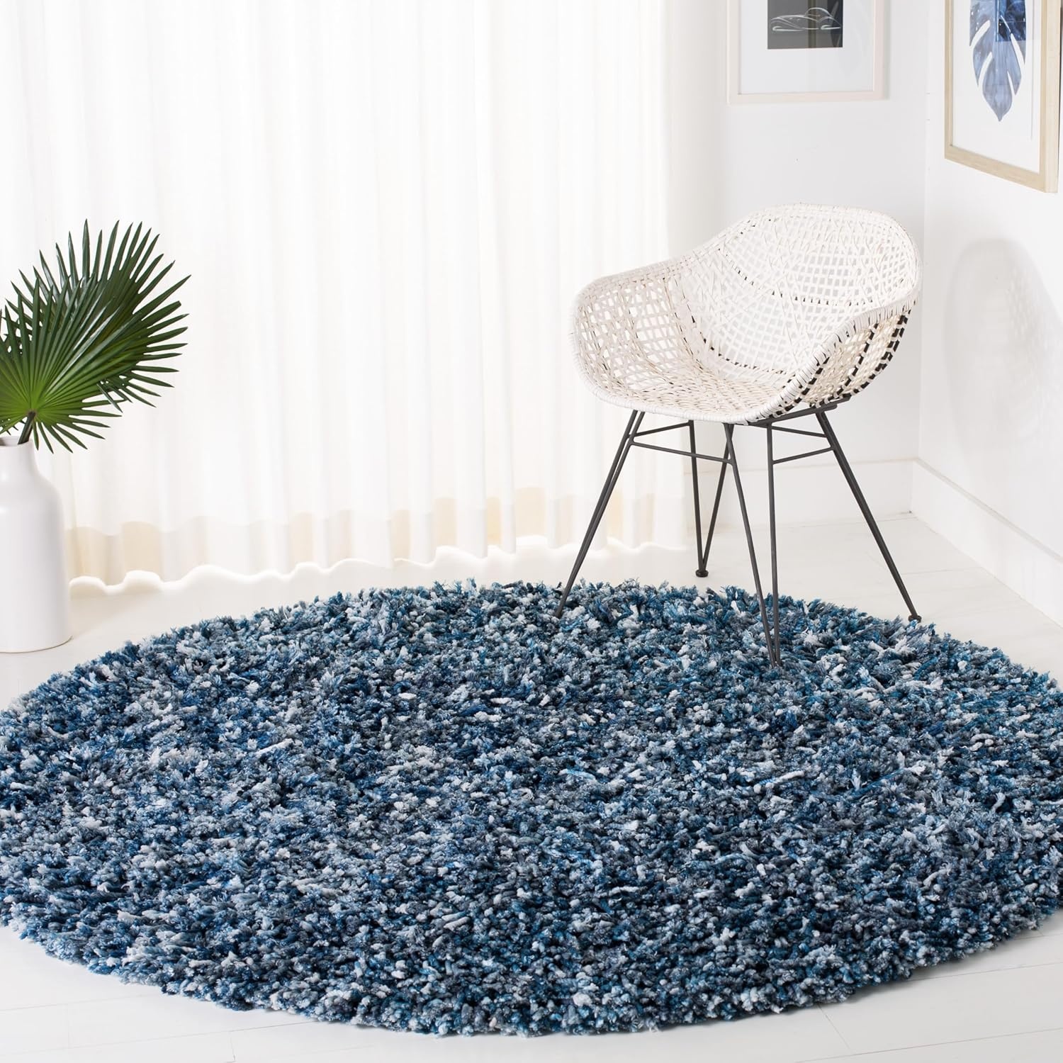 image:imageSAFAVIEH Rio Shag Collection 8 x 10 BlackIvory SG960H Handmade 1inch Thick Area RugNavyIvory