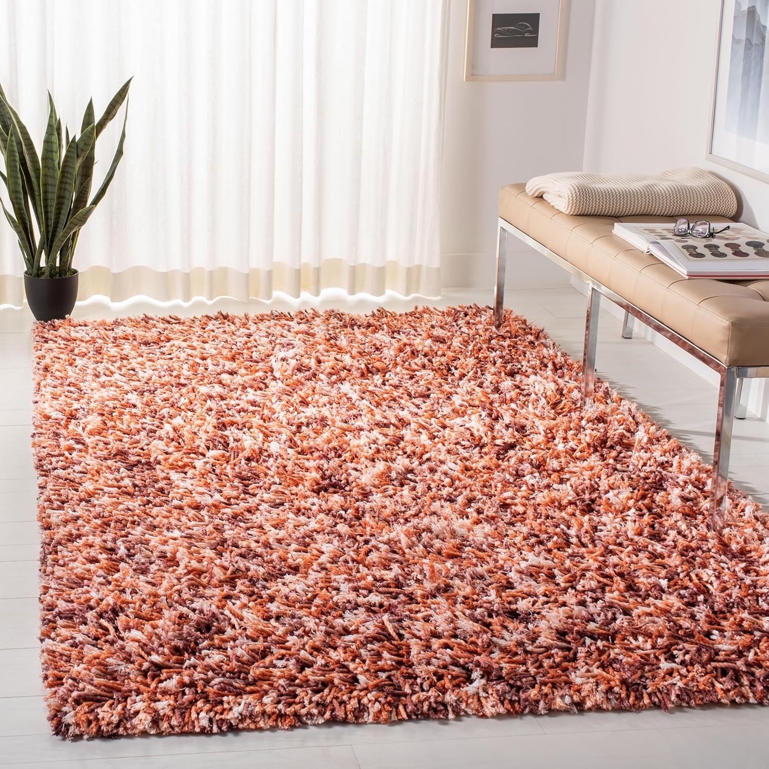 image:imageSAFAVIEH Rio Shag Collection 8 x 10 BlackIvory SG960H Handmade 1inch Thick Area RugRustIvory
