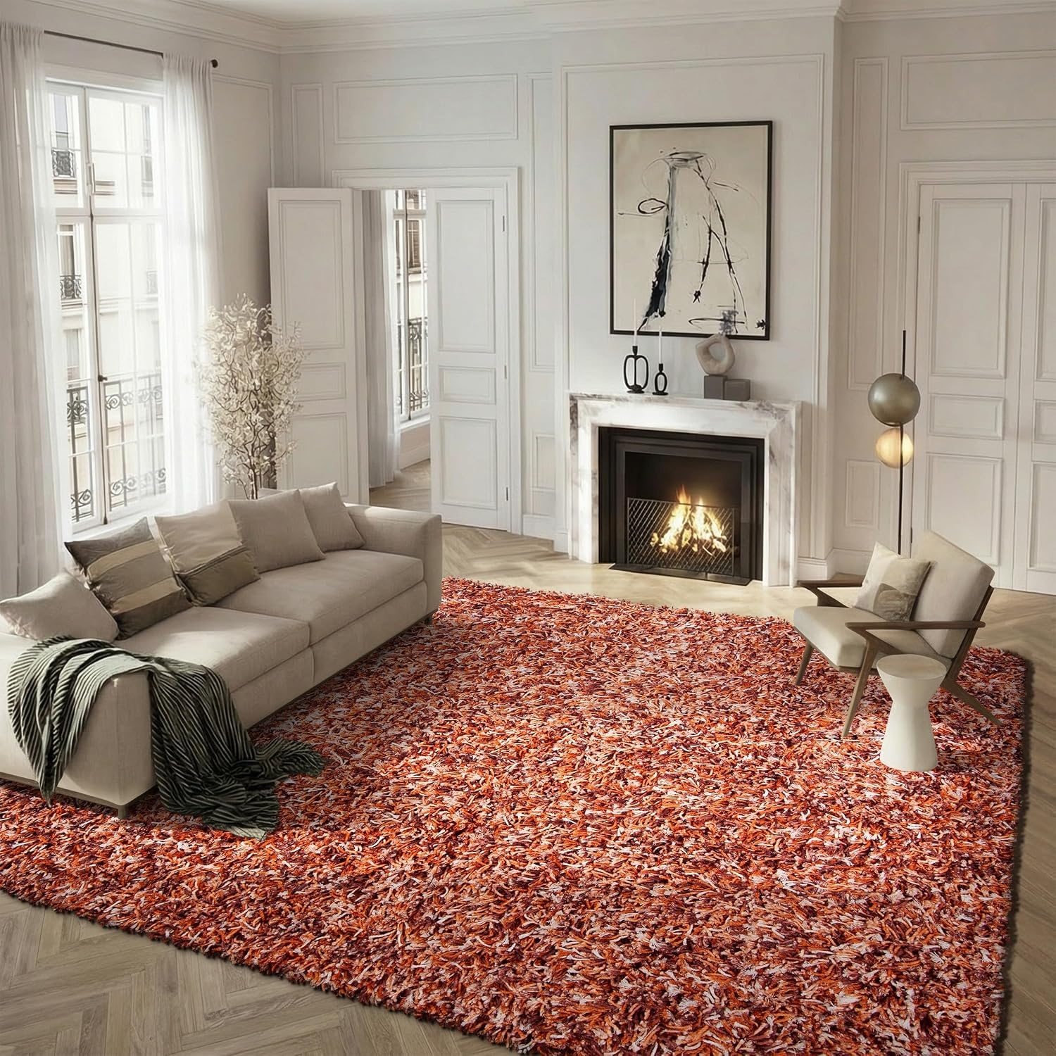 image:imageSAFAVIEH Rio Shag Collection 8 x 10 BlackIvory SG960H Handmade 1inch Thick Area RugRustIvory