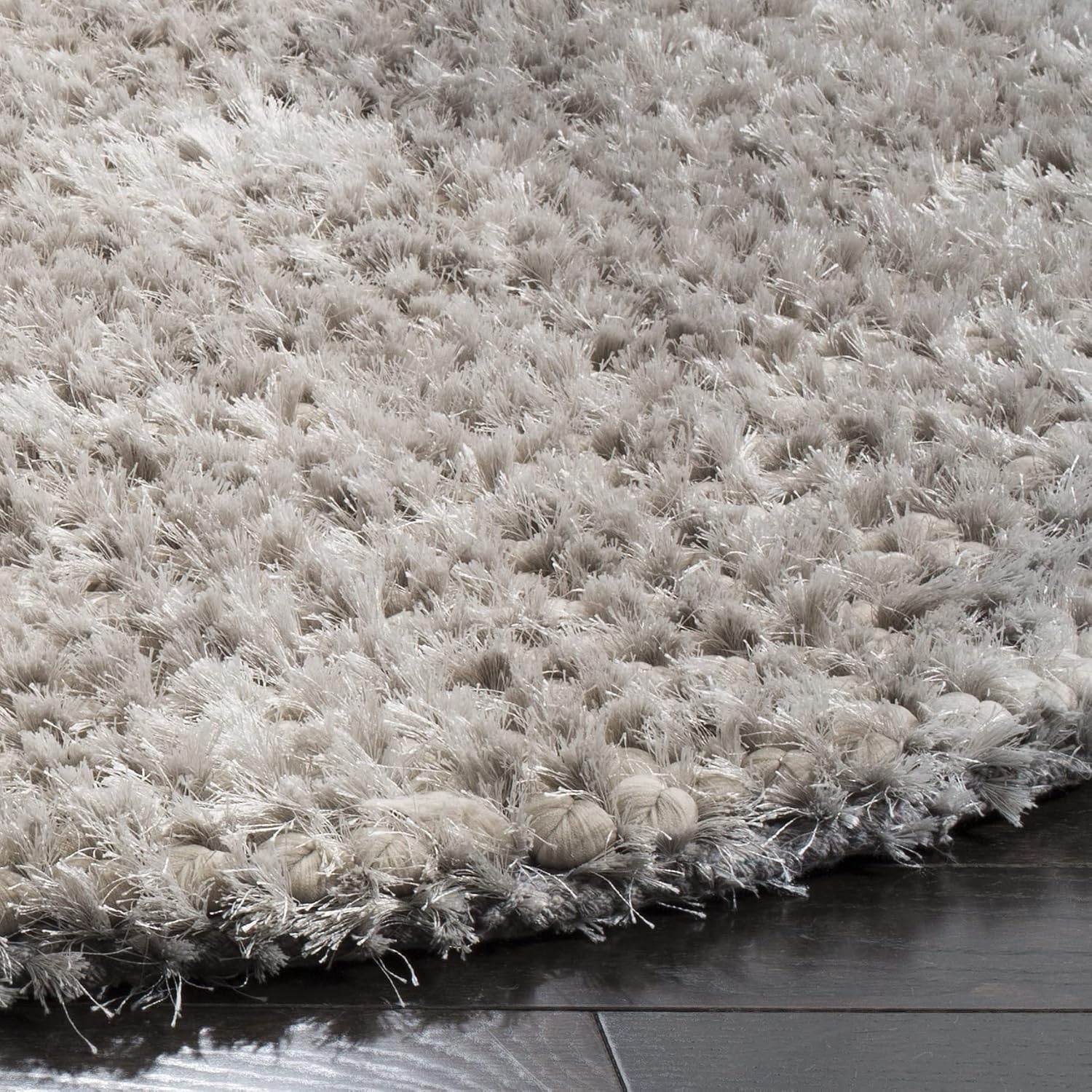 image:imageSAFAVIEH Saint Tropez Shag Collection 9 x 12 Snow White STS641W Handmade Solid 1inch Thick Area RugSilver