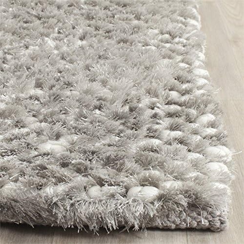 image:imageSAFAVIEH Saint Tropez Shag Collection 9 x 12 Snow White STS641W Handmade Solid 1inch Thick Area RugSilver