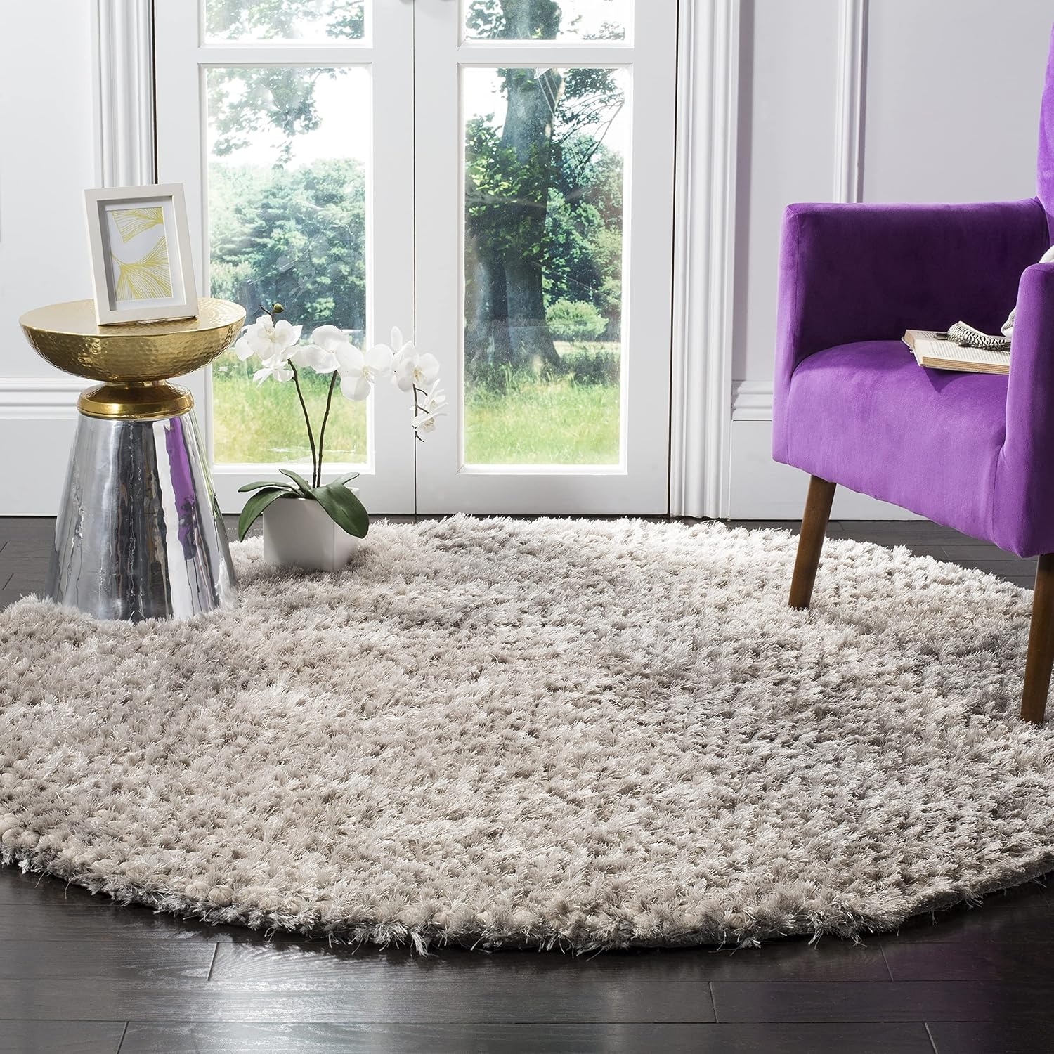 image:imageSAFAVIEH Saint Tropez Shag Collection 9 x 12 Snow White STS641W Handmade Solid 1inch Thick Area RugSilver