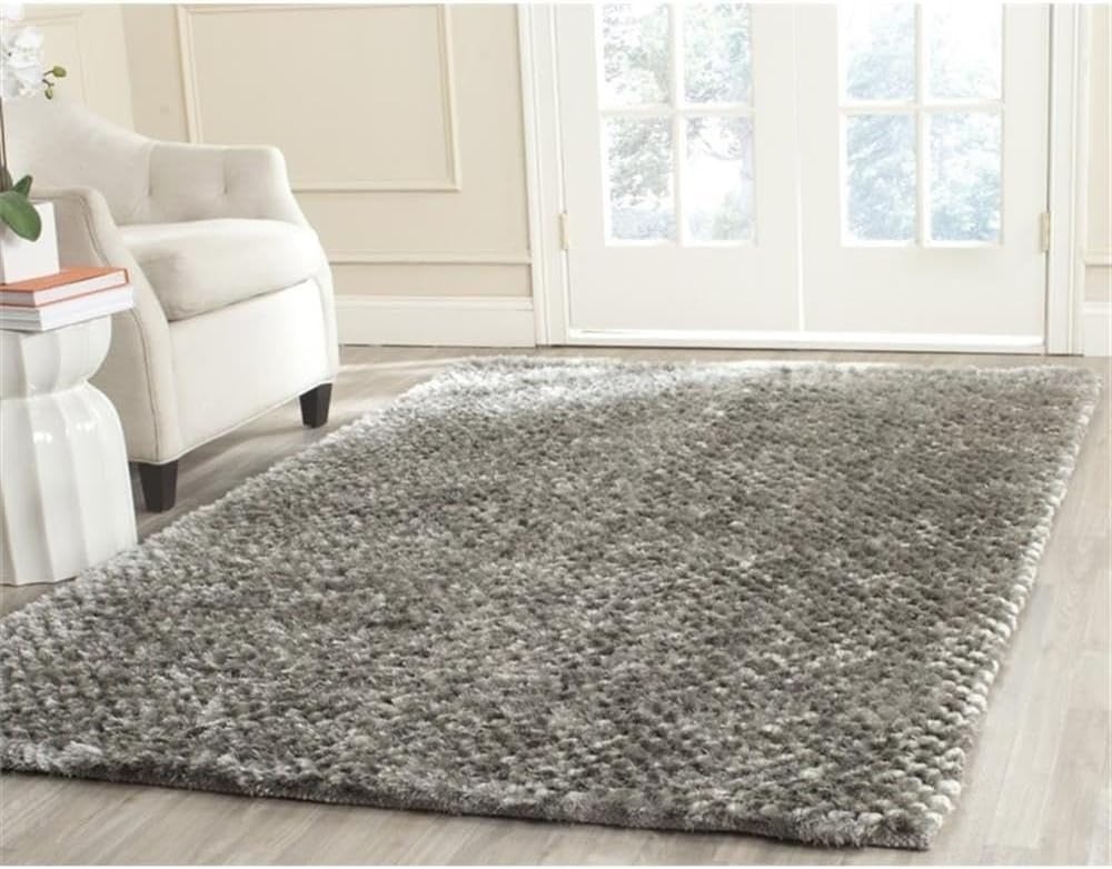image:imageSAFAVIEH Saint Tropez Shag Collection 9 x 12 Snow White STS641W Handmade Solid 1inch Thick Area RugSilver
