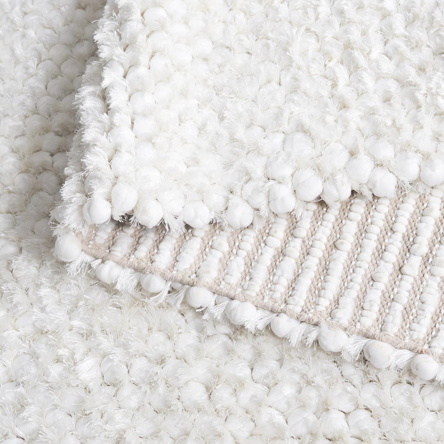 image:imageSAFAVIEH Saint Tropez Shag Collection 9 x 12 Snow White STS641W Handmade Solid 1inch Thick Area RugSnow White
