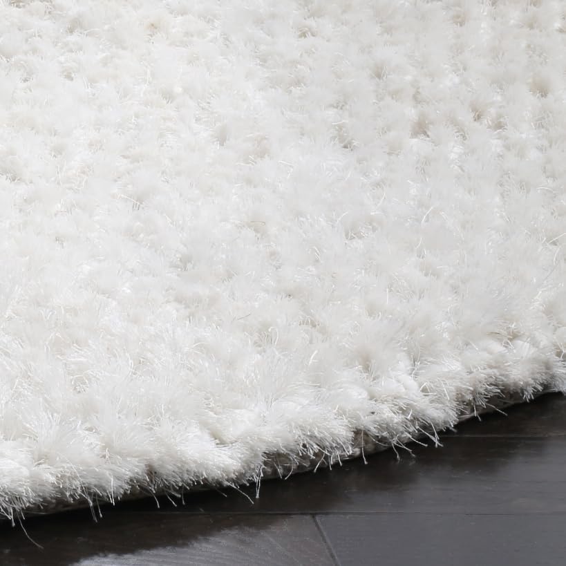 image:imageSAFAVIEH Saint Tropez Shag Collection 9 x 12 Snow White STS641W Handmade Solid 1inch Thick Area RugSnow White