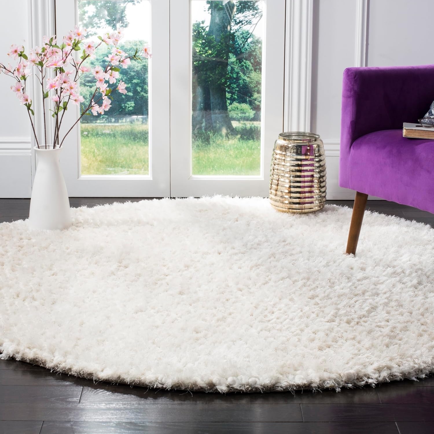 image:imageSAFAVIEH Saint Tropez Shag Collection 9 x 12 Snow White STS641W Handmade Solid 1inch Thick Area RugSnow White