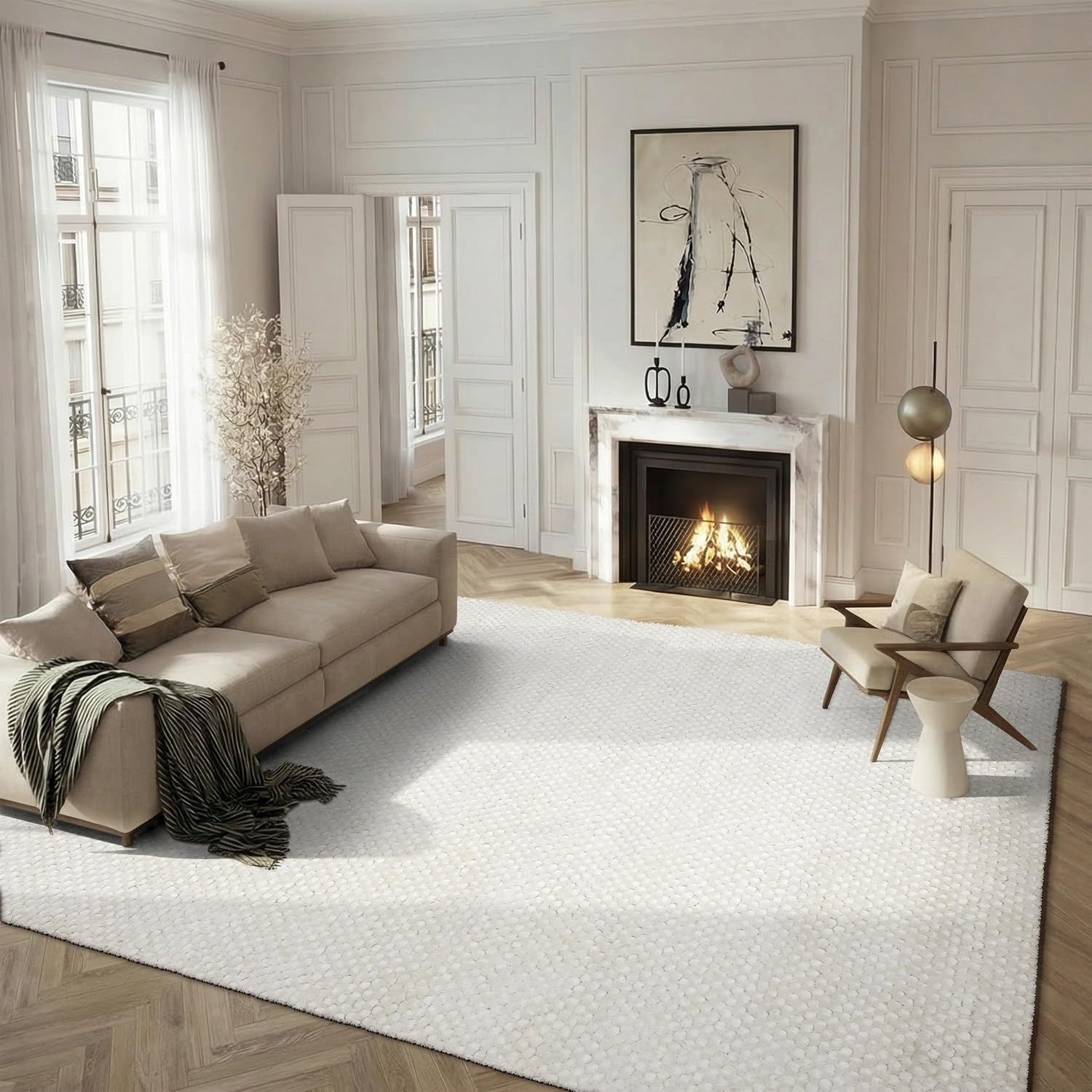 image:imageSAFAVIEH Saint Tropez Shag Collection 9 x 12 Snow White STS641W Handmade Solid 1inch Thick Area RugSnow White