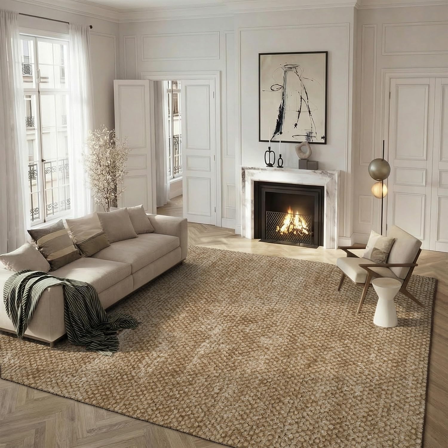 image:imageSAFAVIEH Saint Tropez Shag Collection 9 x 12 Snow White STS641W Handmade Solid 1inch Thick Area RugTaupe