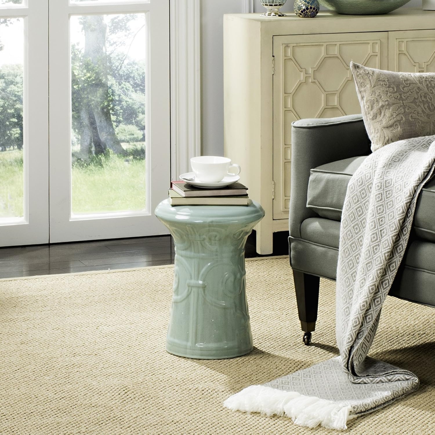 image:imageSafavieh Castle Gardens Collection Imperial Garden White Ceramic Garden StoolLight Aqua