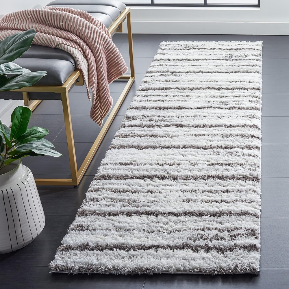 image:imageSAFAVIEH Area Rug 8x10 Berber Shag Collection Large Light Grey amp Dark Grey Stripe Design NonShedding amp Easy Cleaning Plush Thick Pile Ideal for Living Room Bedroom Dining Space BER567FLight GreyDark Grey