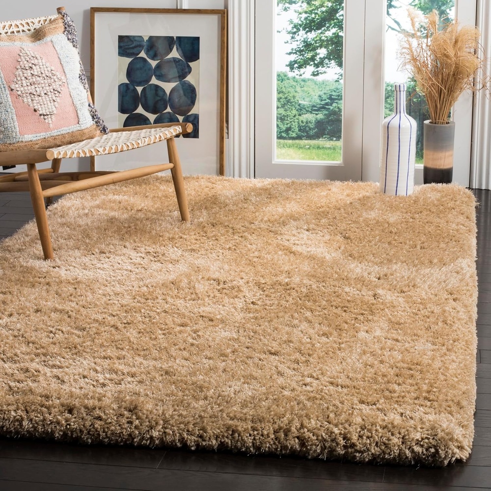 image:imageSAFAVIEH Area Rug 8x10 Express Shag Collection Large Silver Handmade Ultra Plush Thick Pile Ideal for Living Room Bedroom Dining Space SGE620CBeige
