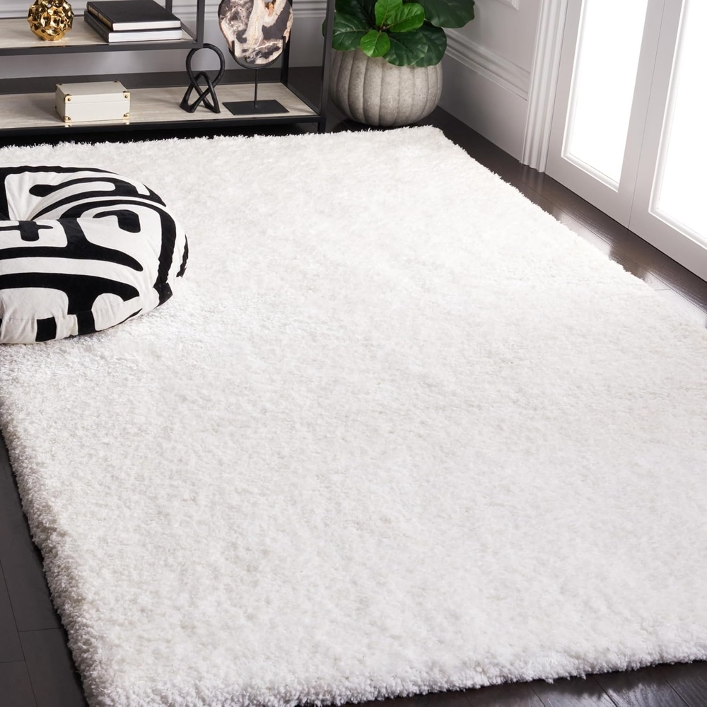 image:imageSAFAVIEH Area Rug 8x10 Express Shag Collection Large Silver Handmade Ultra Plush Thick Pile Ideal for Living Room Bedroom Dining Space SGE620CIvory