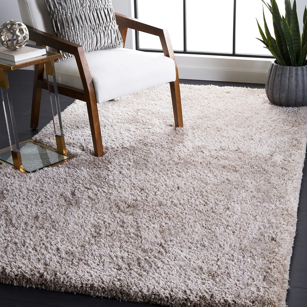 image:imageSAFAVIEH Area Rug 8x10 Express Shag Collection Large Silver Handmade Ultra Plush Thick Pile Ideal for Living Room Bedroom Dining Space SGE620CSilver
