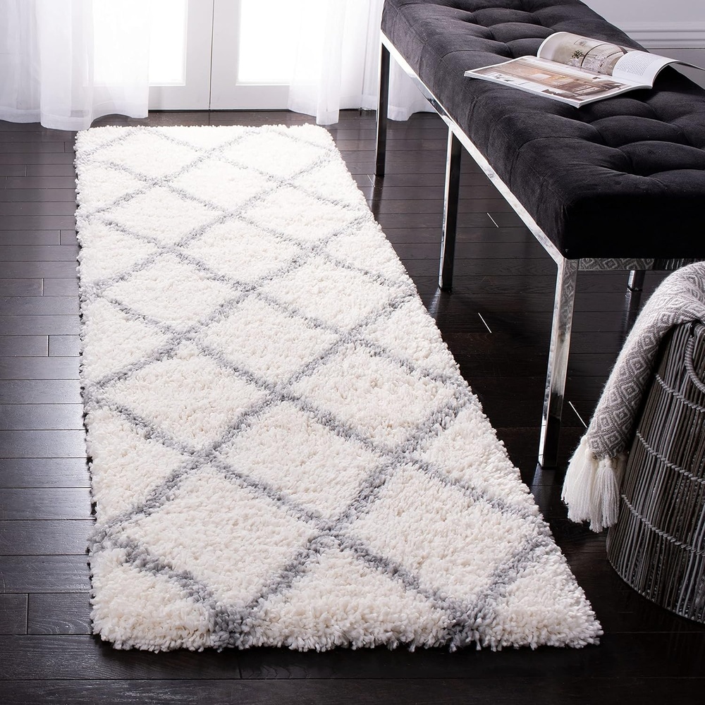 image:imageSAFAVIEH Area Rug 8x10 Fontana Shag Collection Large Grey amp Cream Trellis Pattern NonShedding amp Easy Cleaning Ultra Plush Thick Pile Ideal for Living Room Bedroom Dining Space FNT815GCreamGrey
