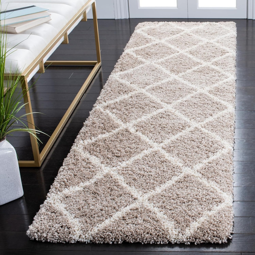 image:imageSAFAVIEH Area Rug 8x10  Hudson Shag Collection  Large  Ivory amp Grey Trellis Pattern NonShedding amp Easy Cleaning Ultra Plush Thick Pile Ideal for Living Room Bedroom Dining Space SGH222DBeigeIvory