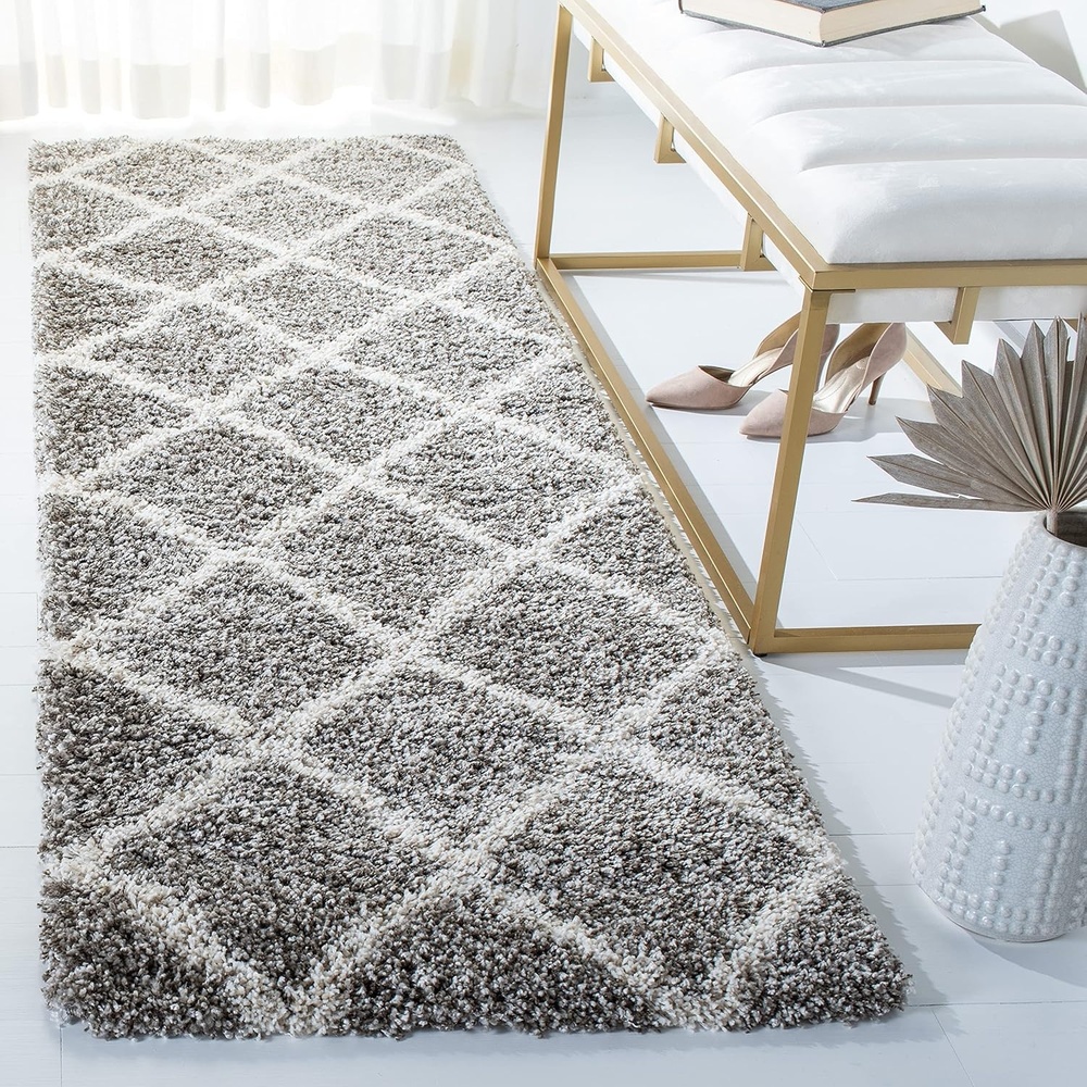 image:imageSAFAVIEH Area Rug 8x10  Hudson Shag Collection  Large  Ivory amp Grey Trellis Pattern NonShedding amp Easy Cleaning Ultra Plush Thick Pile Ideal for Living Room Bedroom Dining Space SGH222DGreyIvory