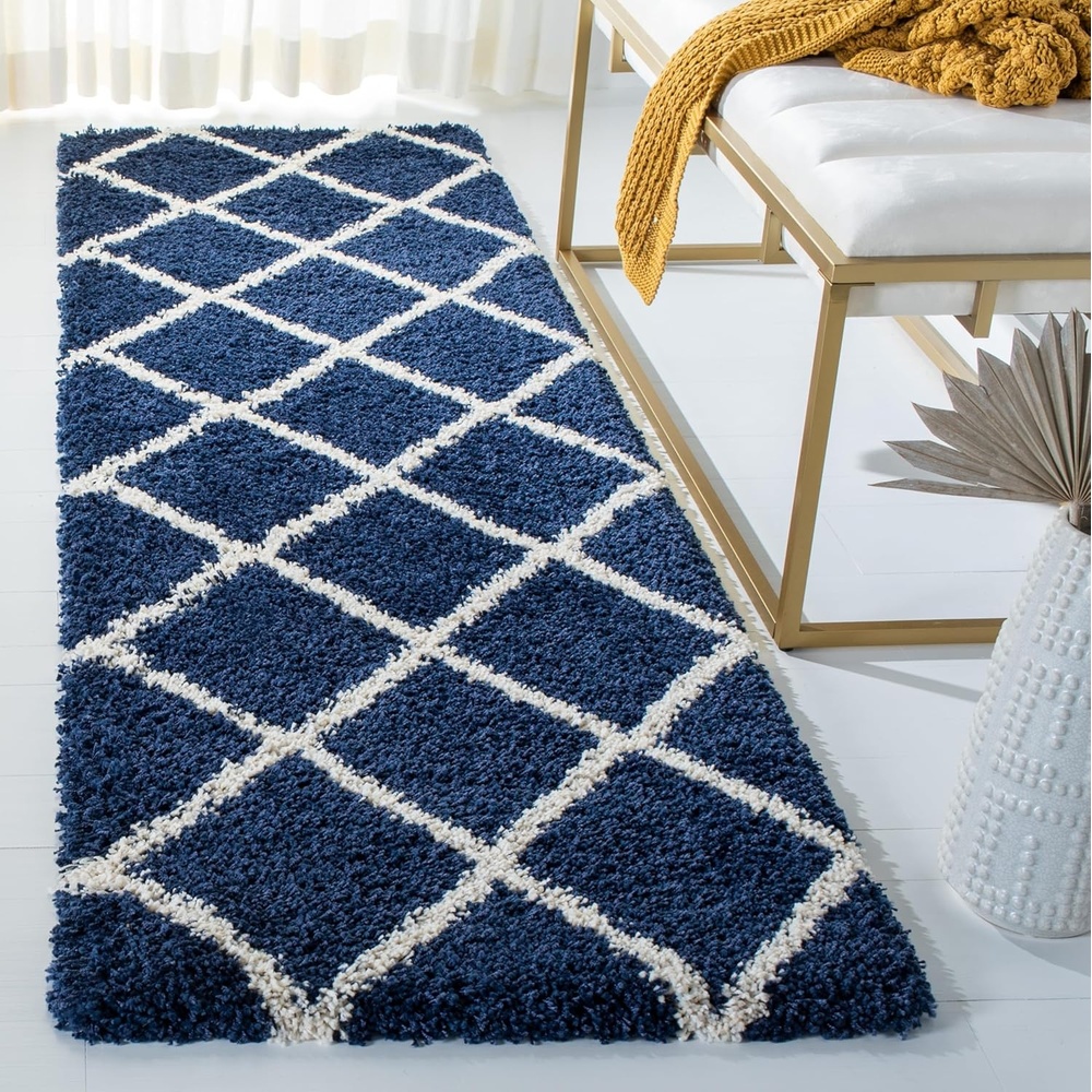 image:imageSAFAVIEH Area Rug 8x10 Hudson Shag Collection Large Ivory amp Grey Trellis Pattern NonShedding amp Easy Cleaning Ultra Plush Thick Pile Ideal for Living Room Bedroom Dining Space SGH222DNavyIvory