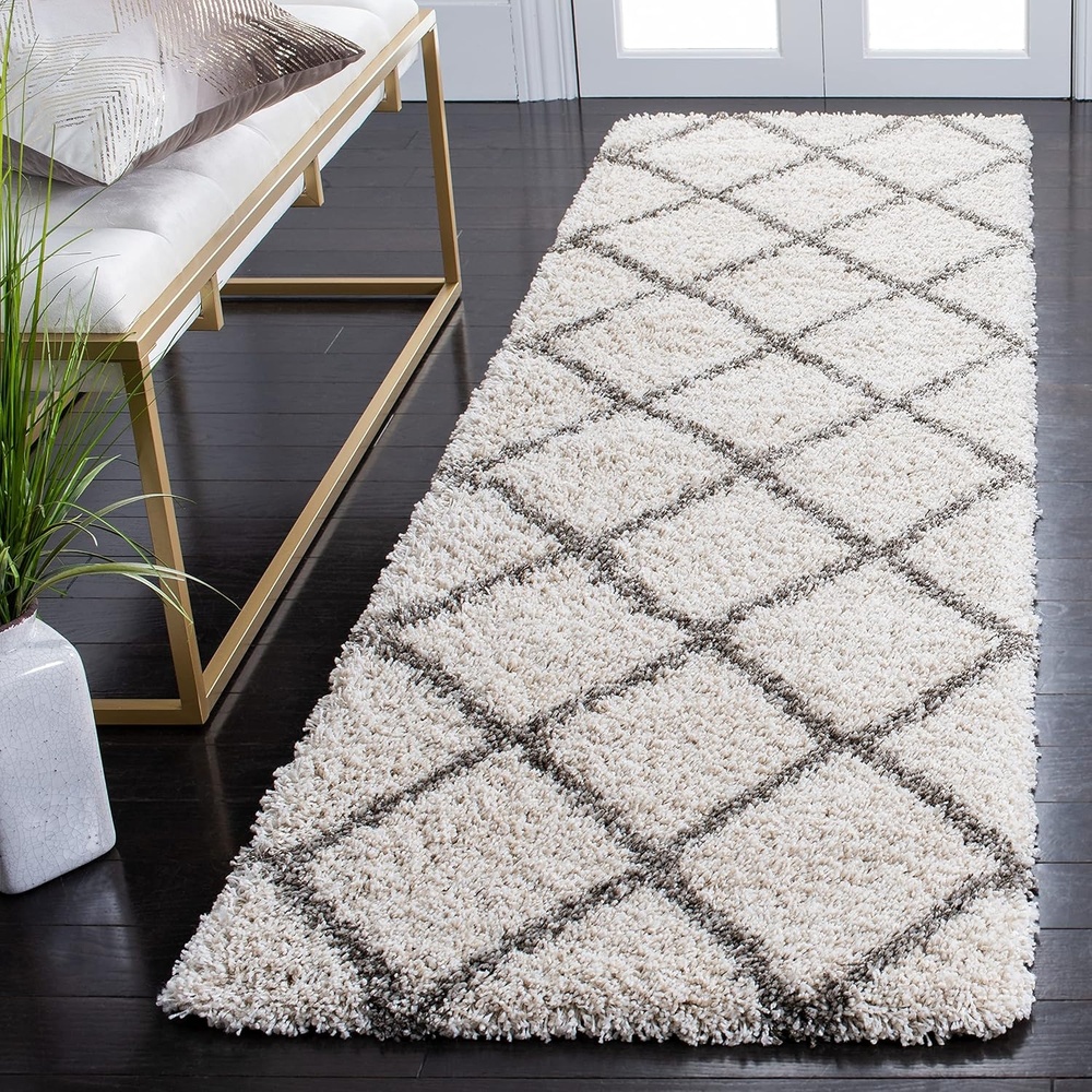 image:imageSAFAVIEH Area Rug 8x10 Hudson Shag Collection Large Ivory amp Grey Trellis Pattern NonShedding amp Easy Cleaning Ultra Plush Thick Pile Ideal for Living Room Bedroom Dining Space SGH222DIvoryGrey