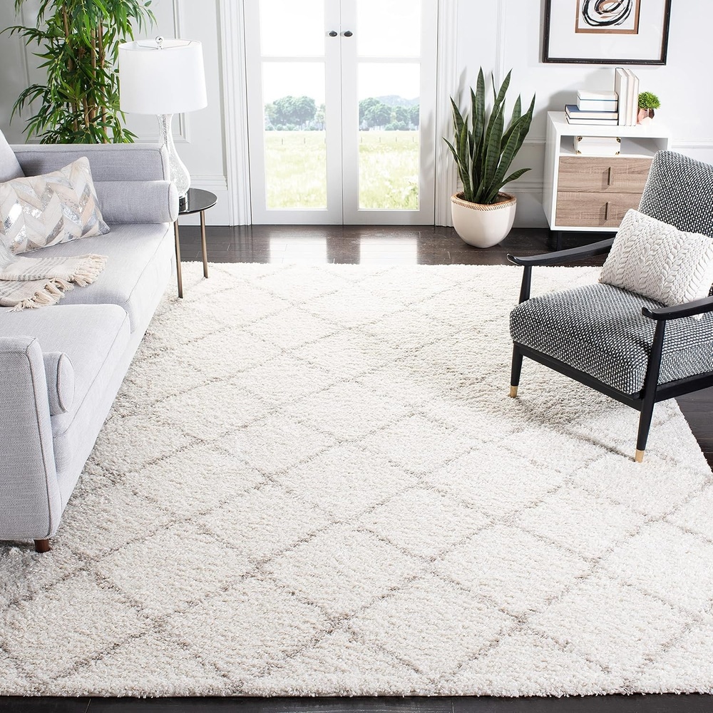 image:imageSAFAVIEH Area Rug 9x12 Arizona Shag Collection Large Ivory amp Beige Trellis Design NonShedding amp Easy to Clean Ideal for Living Room Bedroom Dining Space ASG742A