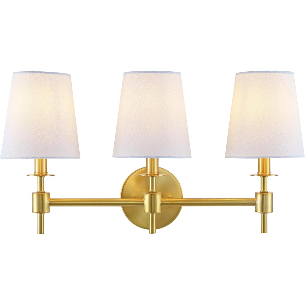 image:imageSAFAVIEH Lighting Davielle 3Light 21Inch Wall Sconce Chrome Fabric Shade 3Light Design Ideal for Vanity Hallway Bedroom Bathroom LED Bulbs Included SCN4120CBrass