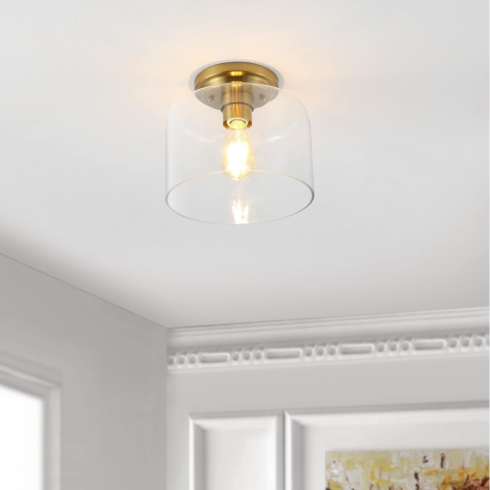 image:imageSAFAVIEH Lighting Collection Rianne Farmhouse Brass Flush Mount LED Bulb Included