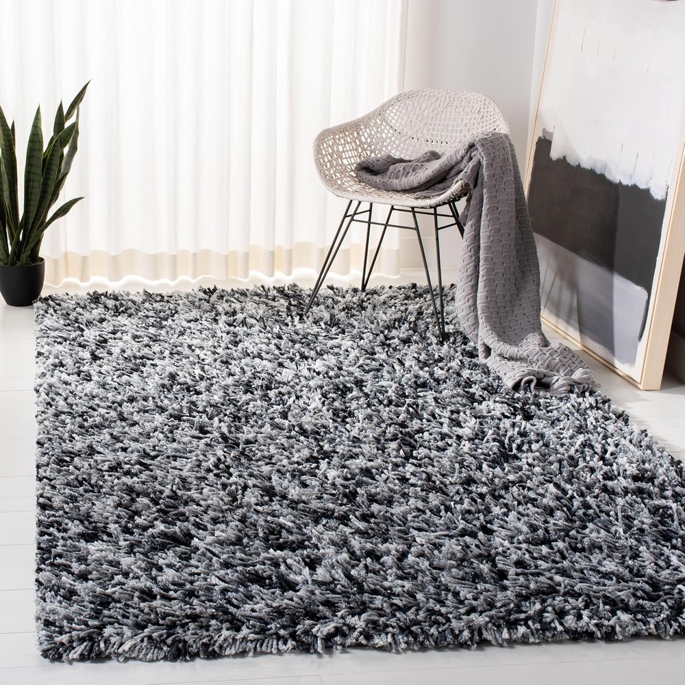 image:imageSAFAVIEH Rio Shag Collection 8 x 10 BlackIvory SG960H Handmade 1inch Thick Area RugBlackIvory