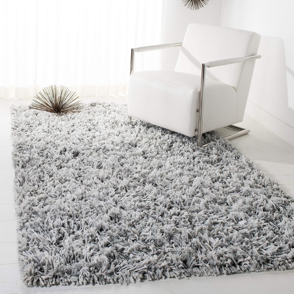 image:imageSAFAVIEH Rio Shag Collection 8 x 10 BlackIvory SG960H Handmade 1inch Thick Area RugGreyIvory