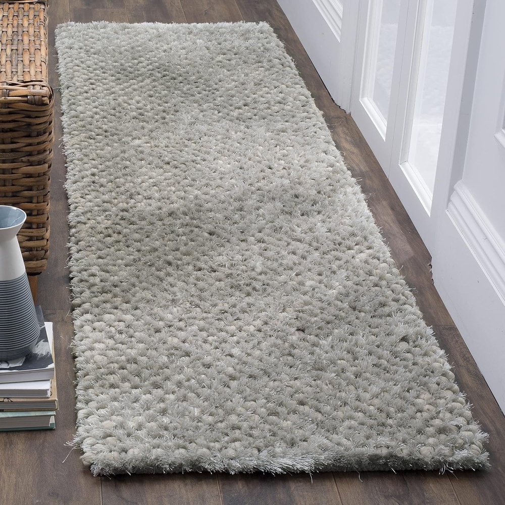 image:imageSAFAVIEH Saint Tropez Shag Collection 9 x 12 Snow White STS641W Handmade Solid 1inch Thick Area RugSilver