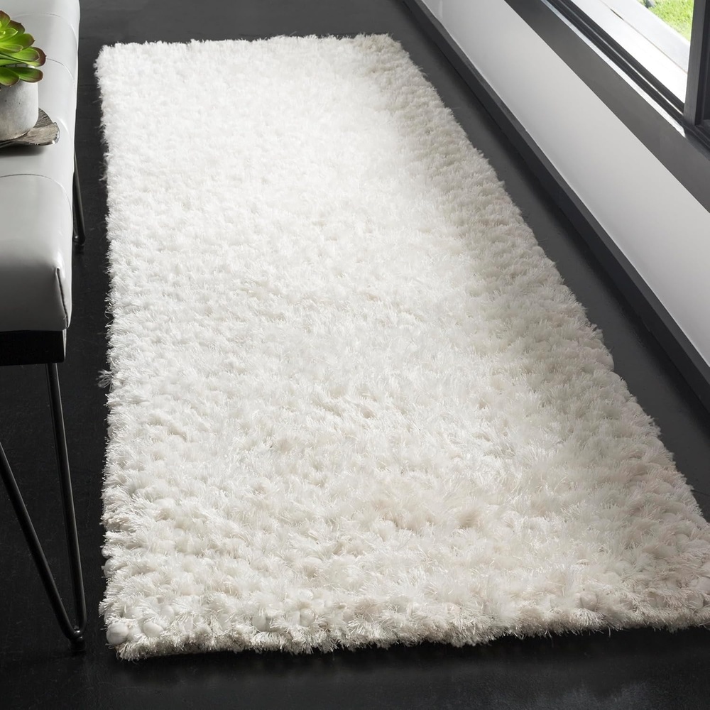 image:imageSAFAVIEH Saint Tropez Shag Collection 9 x 12 Snow White STS641W Handmade Solid 1inch Thick Area RugSnow White