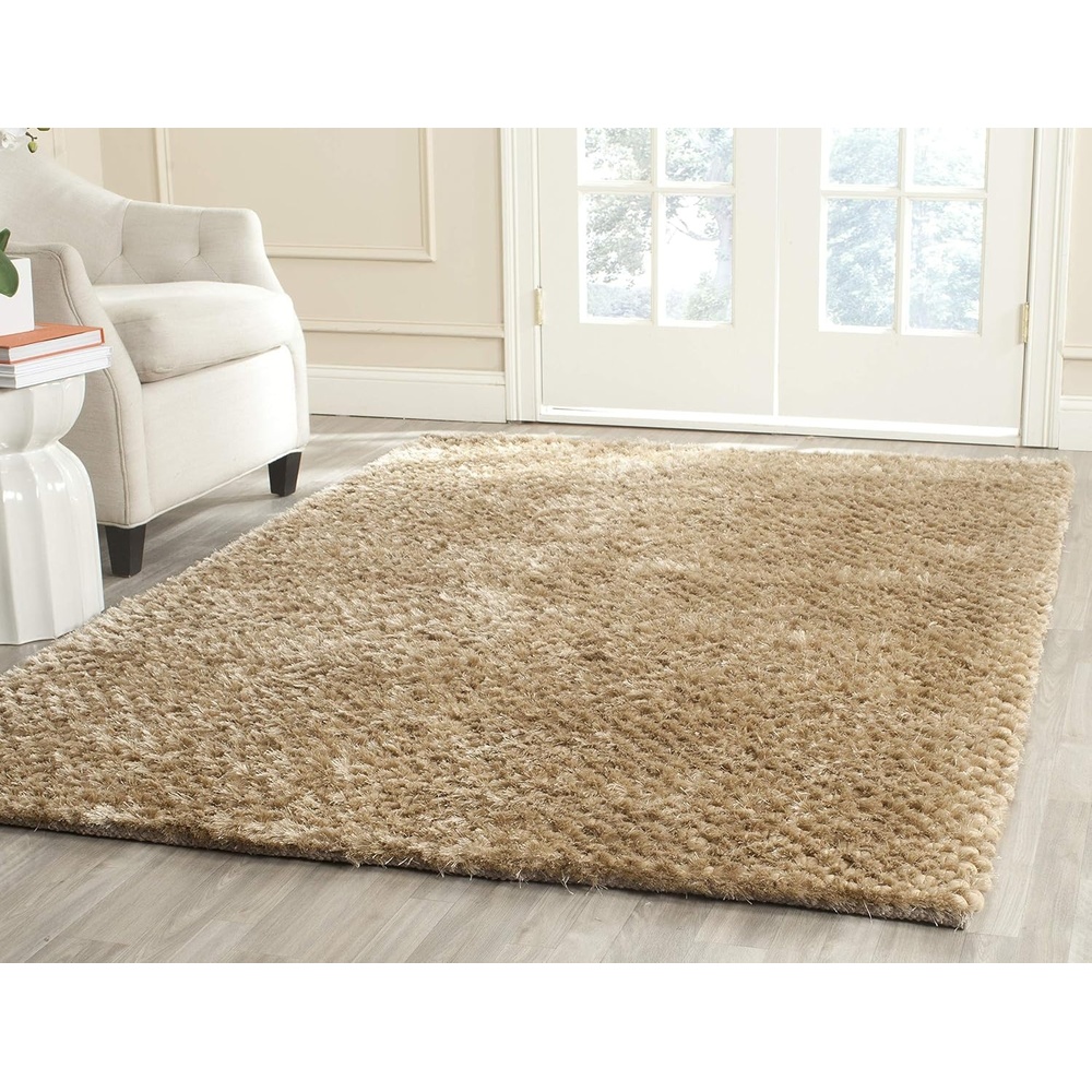 image:imageSAFAVIEH Saint Tropez Shag Collection 9 x 12 Snow White STS641W Handmade Solid 1inch Thick Area RugTaupe