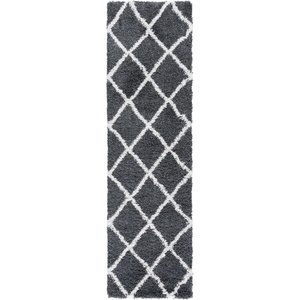 SAFAVIEH Area Rug 8×10 – Hudson Shag Collection – Large – Ivory & Grey, Trellis Pattern, Non-Shedding & Easy Cleaning, Ultra Plush Thick Pile, Ideal for Living Room, Bedroom, Dining Space (SGH222D)(Dark Grey/Ivory)