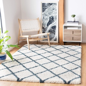 SAFAVIEH Area Rug 8×10 – Hudson Shag Collection – Large – Ivory & Grey, Trellis Pattern, Non-Shedding & Easy Cleaning, Ultra Plush Thick Pile, Ideal for Living Room, Bedroom, Dining Space (SGH222D)(Ivory/Steel Blue)