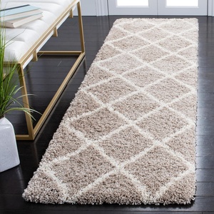 SAFAVIEH Area Rug 8×10 – Hudson Shag Collection – Large – Ivory & Grey, Trellis Pattern, Non-Shedding & Easy Cleaning, Ultra Plush Thick Pile, Ideal for Living Room, Bedroom, Dining Space (SGH222D)(Beige/Ivory)