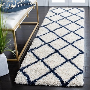 SAFAVIEH Area Rug 8×10 – Hudson Shag Collection – Large – Ivory & Grey, Trellis Pattern, Non-Shedding & Easy Cleaning, Ultra Plush Thick Pile, Ideal for Living Room, Bedroom, Dining Space (SGH222D)(Ivory/Navy)