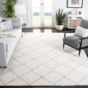 SAFAVIEH Area Rug 9×12 – Arizona Shag Collection – Large – Ivory & Beige, Trellis Design, Non-Shedding & Easy to Clean, Ideal for Living Room, Bedroom, Dining Space (ASG742A)