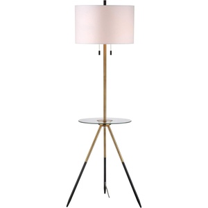 SAFAVIEH FLL4020A Home Collection Morrison Brass Gold and Black Side Table Floor Lamp