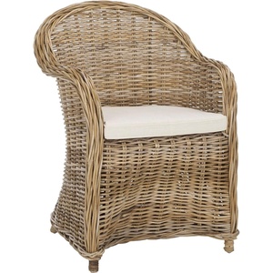 SAFAVIEH Furniture – Zane Club Chair – 17.3″ Seat Height – Grey – Rattan – Coastal Woven Design – Ideal for Living Room, Sunroom, Bedroom – Fully Assembled (SEA7006A)
