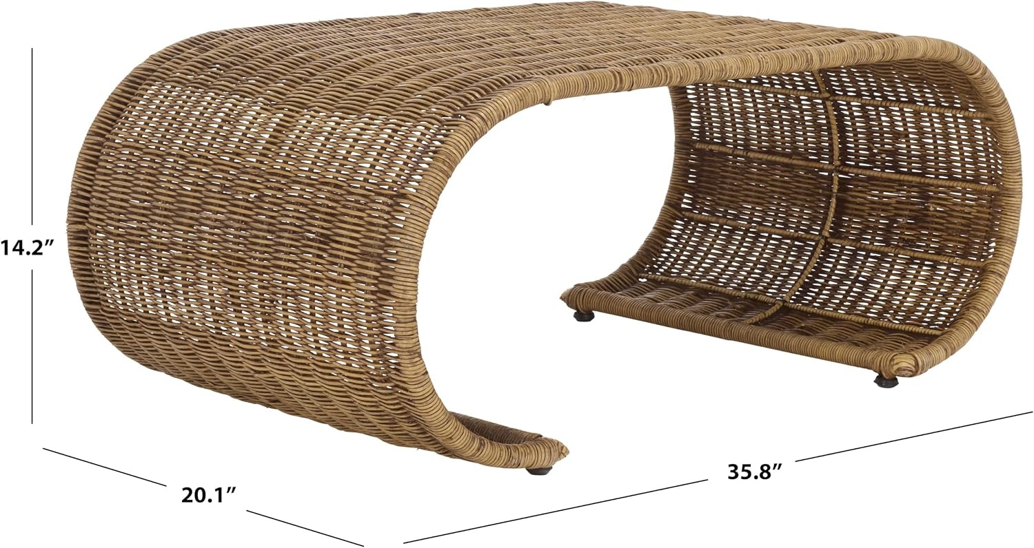 image:imageSAFAVIEH Home Collection Tamo Light Natural Rattan Coffee Table Sculptural Coastal Boho Design Fully Assembled COF6515AHoney Brown Wash