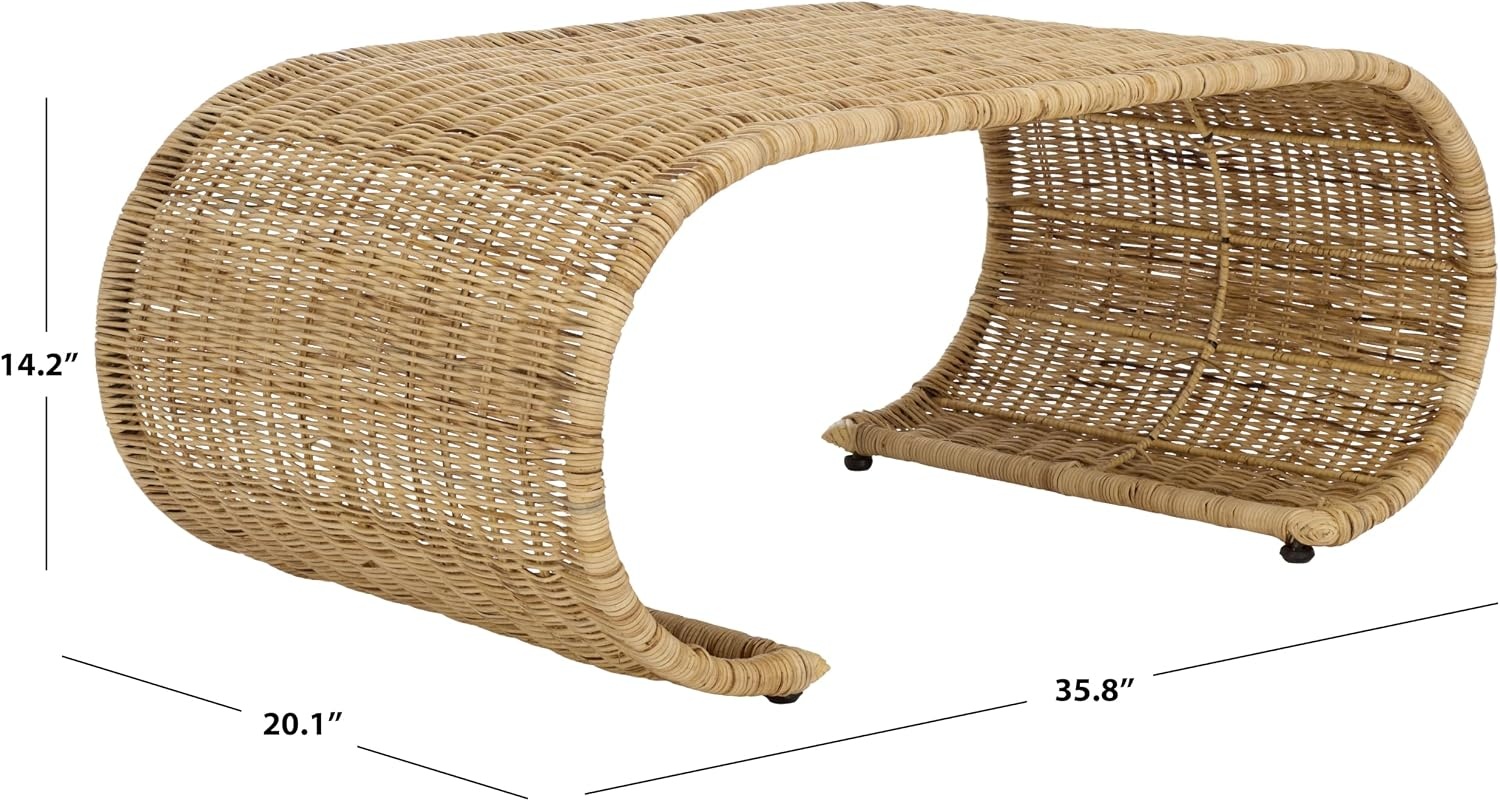 image:imageSAFAVIEH Home Collection Tamo Light Natural Rattan Coffee Table Sculptural Coastal Boho Design Fully Assembled COF6515ALight Natural