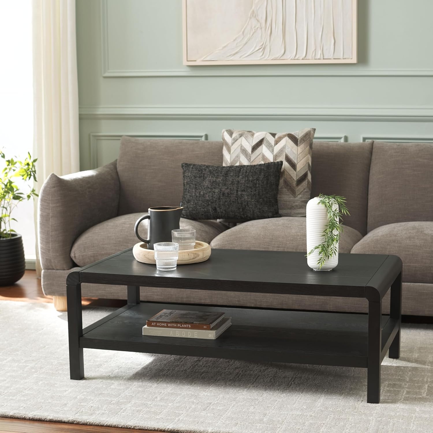 image:imageSAFAVIEH Home Collection Omara Walnut Brown 1Shelf Coffee TableBlack