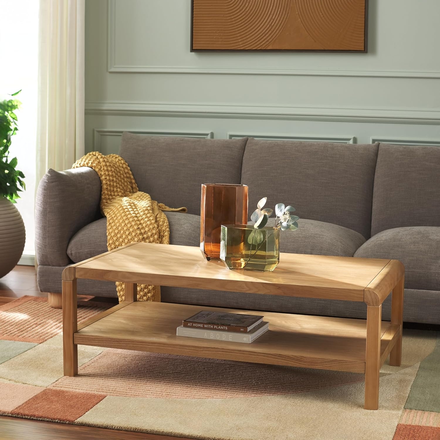 image:imageSAFAVIEH Home Collection Omara Walnut Brown 1Shelf Coffee TableNatural