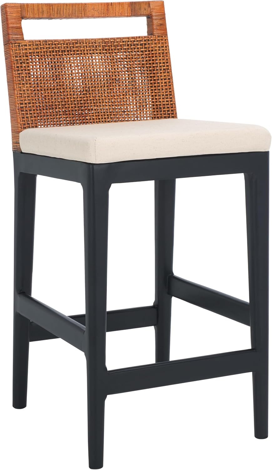 image:imageSAFAVIEH Furniture Darin Counter Stool Brown amp White Solid Wood Coastal Upholstered Design Ideal for Kitchen Bar Area Dining Room Fully Assembled BST4001DBrown WeavingBlackWhite Cushion