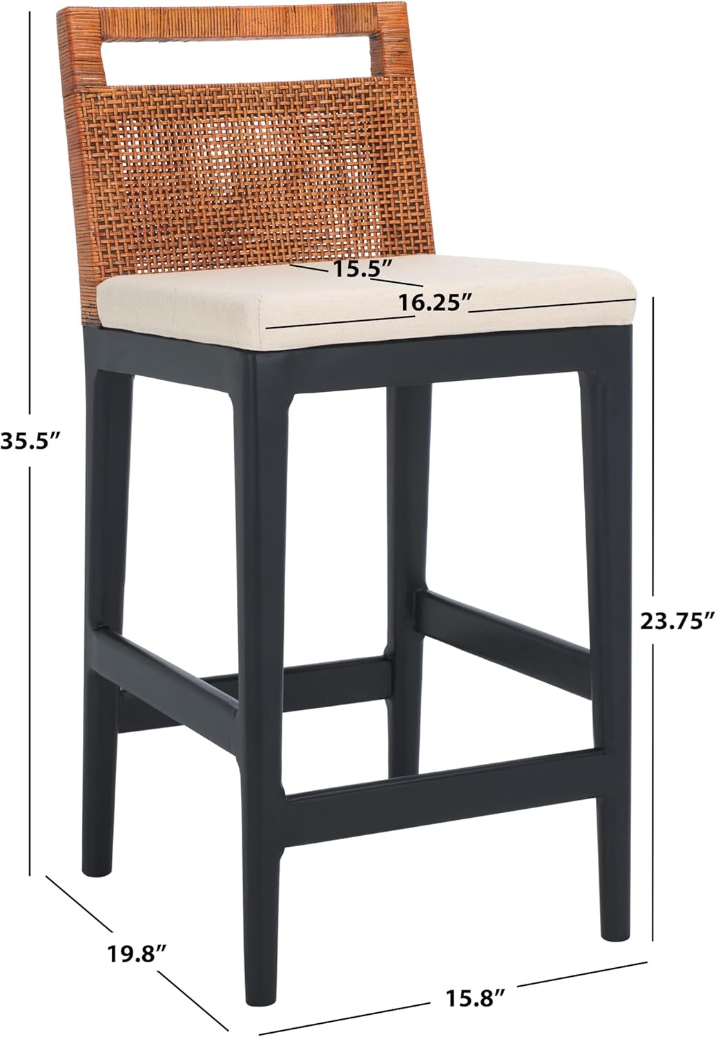 image:imageSAFAVIEH Furniture Darin Counter Stool Brown amp White Solid Wood Coastal Upholstered Design Ideal for Kitchen Bar Area Dining Room Fully Assembled BST4001DBrown WeavingBlackWhite Cushion