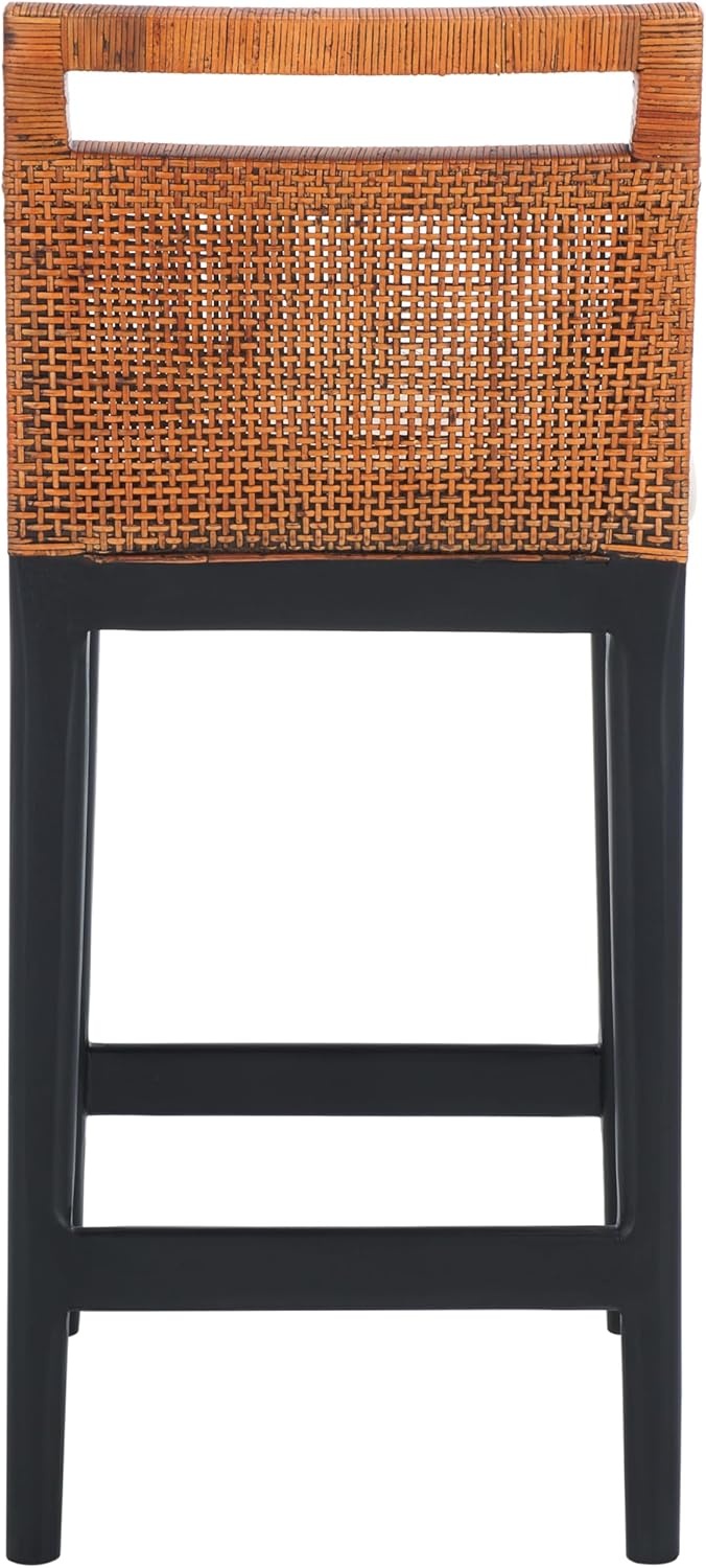 image:imageSAFAVIEH Furniture Darin Counter Stool Brown amp White Solid Wood Coastal Upholstered Design Ideal for Kitchen Bar Area Dining Room Fully Assembled BST4001DBrown WeavingBlackWhite Cushion