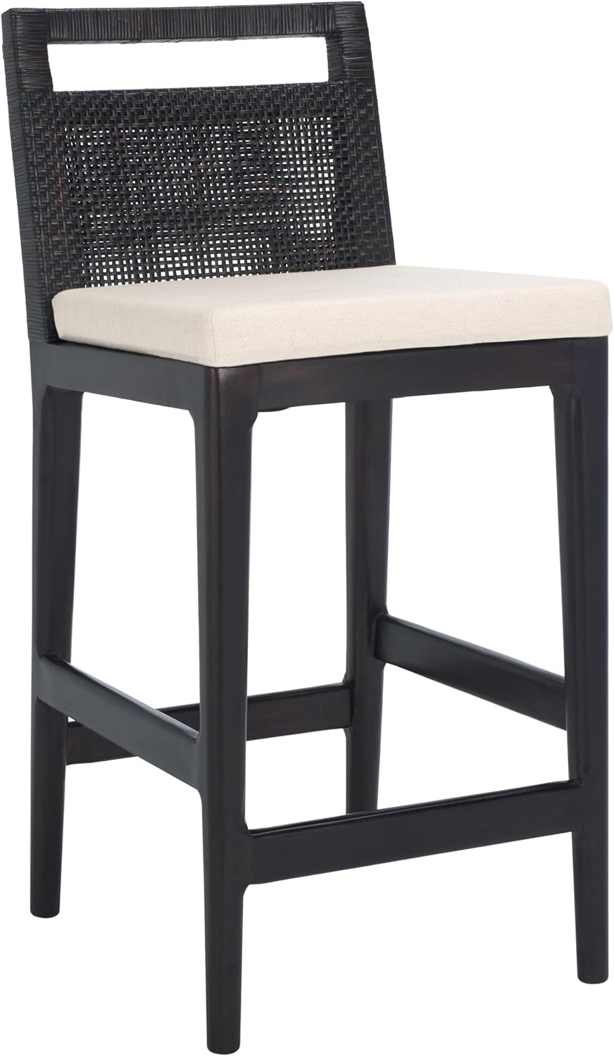 image:imageSAFAVIEH Furniture Darin Counter Stool Brown amp White Solid Wood Coastal Upholstered Design Ideal for Kitchen Bar Area Dining Room Fully Assembled BST4001DBrownWhite Cushion