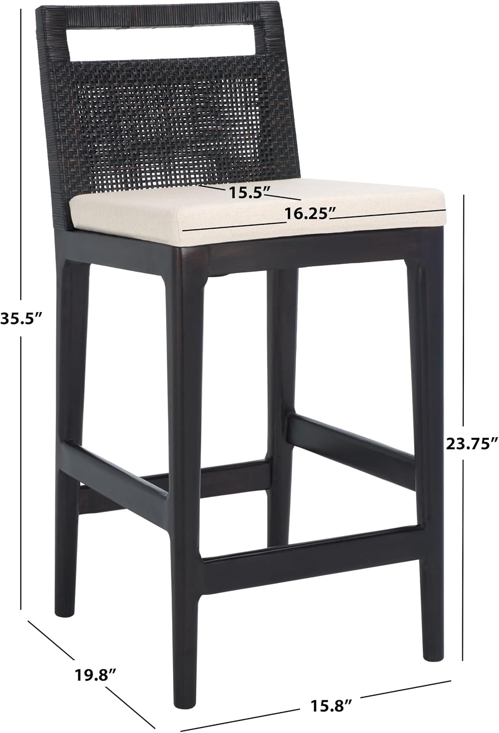 image:imageSAFAVIEH Furniture Darin Counter Stool Brown amp White Solid Wood Coastal Upholstered Design Ideal for Kitchen Bar Area Dining Room Fully Assembled BST4001DBrownWhite Cushion