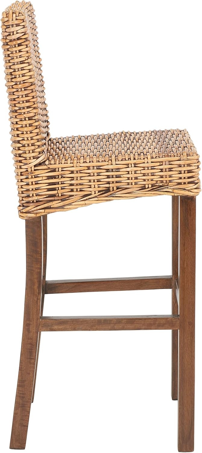 image:imageSAFAVIEH Furniture Tobie Rattan Bar Stool 177 Seat Height Grey WhiteWash Mango Wood Coastal RattanSeat Design Ideal for Kitchen Bar Area Dining Room Fully Assembled BST6500BHoney Brown Wash