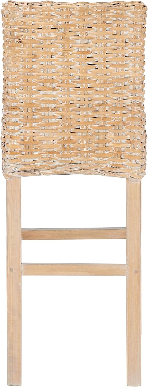 image:imageSAFAVIEH Furniture Tobie Rattan Bar Stool 177 Seat Height Grey WhiteWash Mango Wood Coastal RattanSeat Design Ideal for Kitchen Bar Area Dining Room Fully Assembled BST6500BNatural White Wash